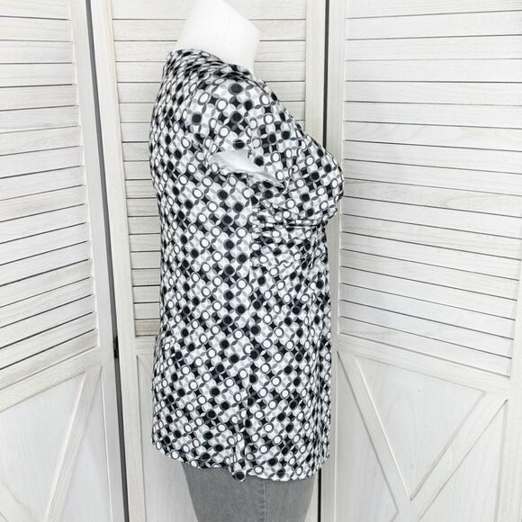 Cato Twist Front Geometric Print Tunic Top Grey White Large Cap Sleeve - Picture 3 of 12